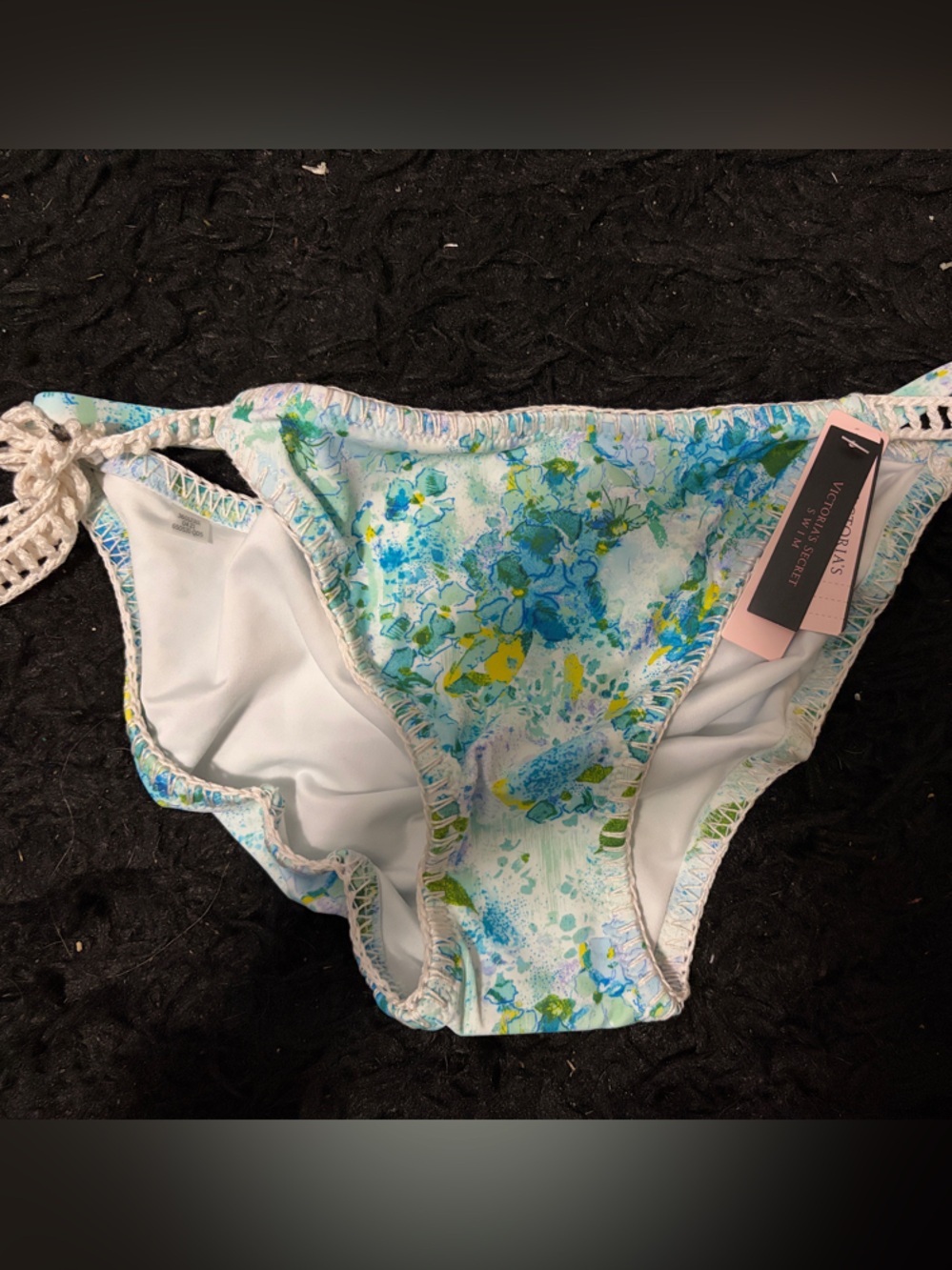 Victoria's Secret Blue and Green Floral Bikini Bottom with Crochet Ties